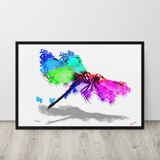 “Dragonfly Bursting into Color” Framed canvas 24”x36”