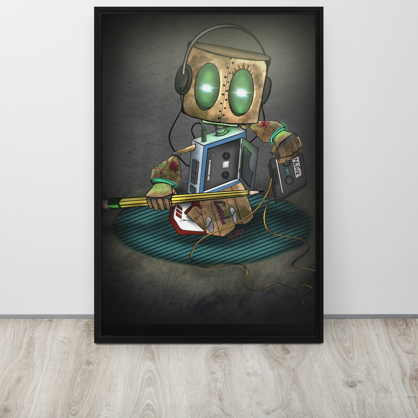 “90s Robot” Framed canvas 24”x36”